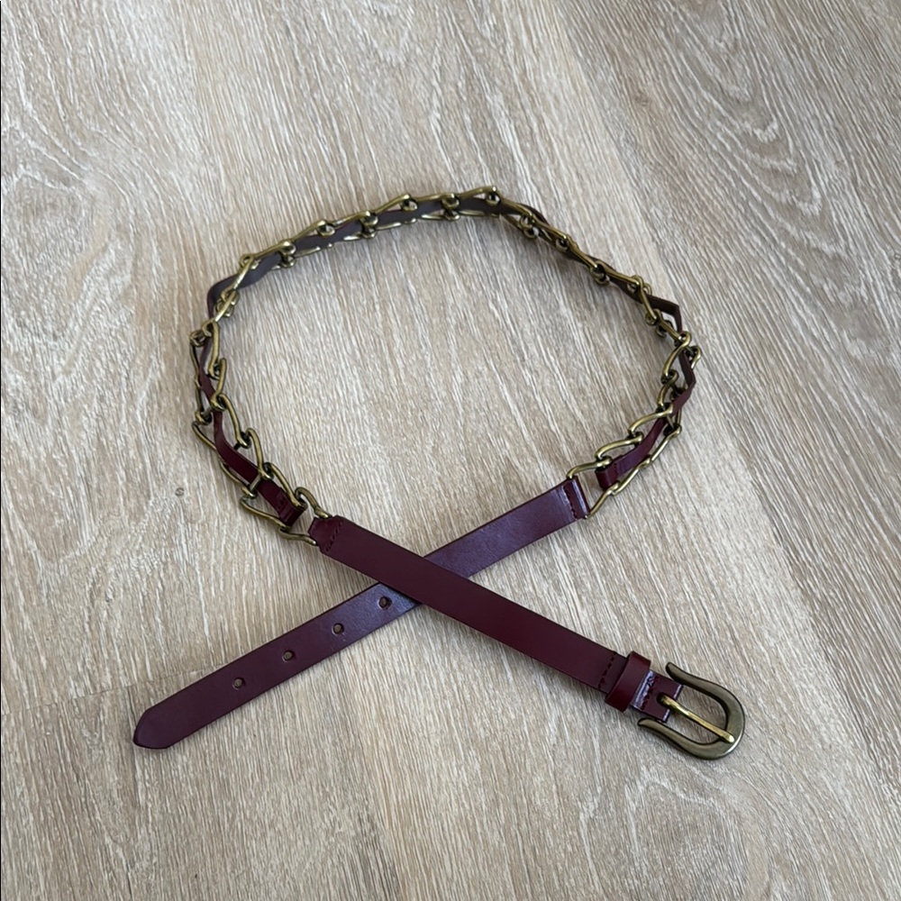 Burgundy and brass Chain Belt